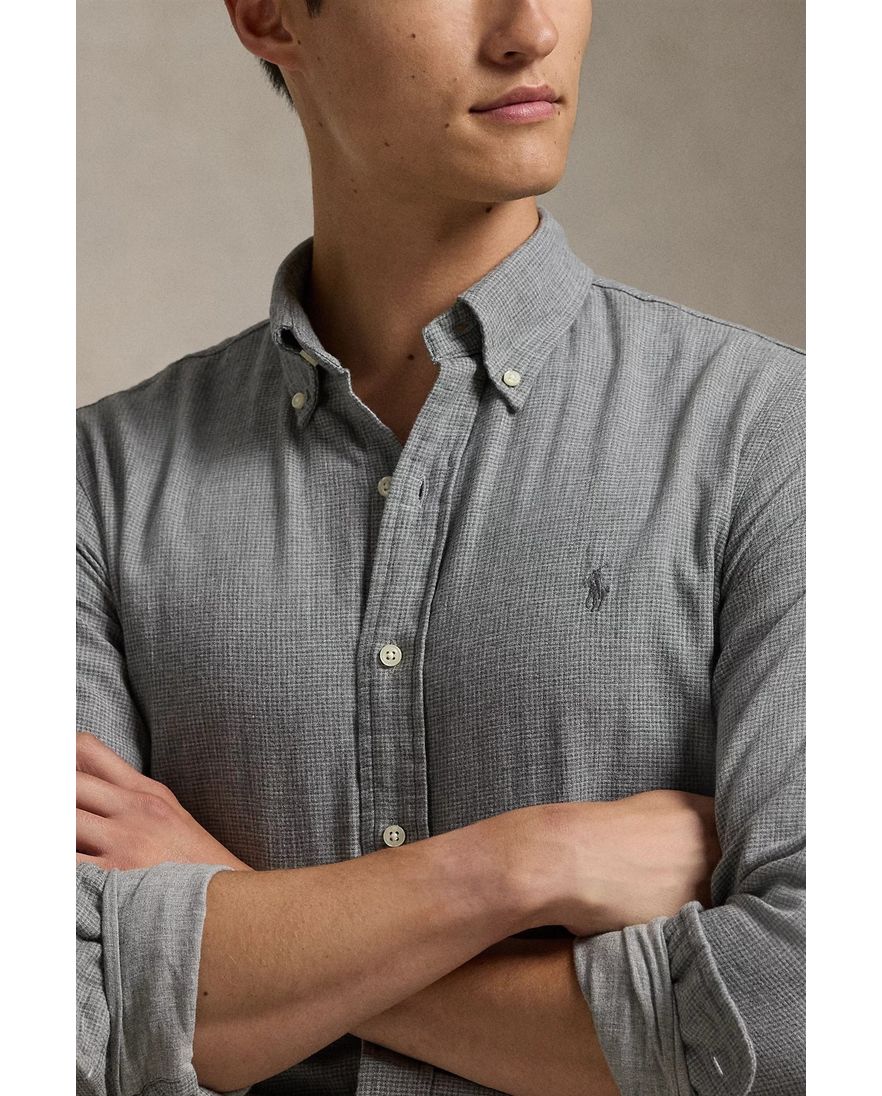 Polo Ralph Lauren casual overhemd grijs effen Custom Fit