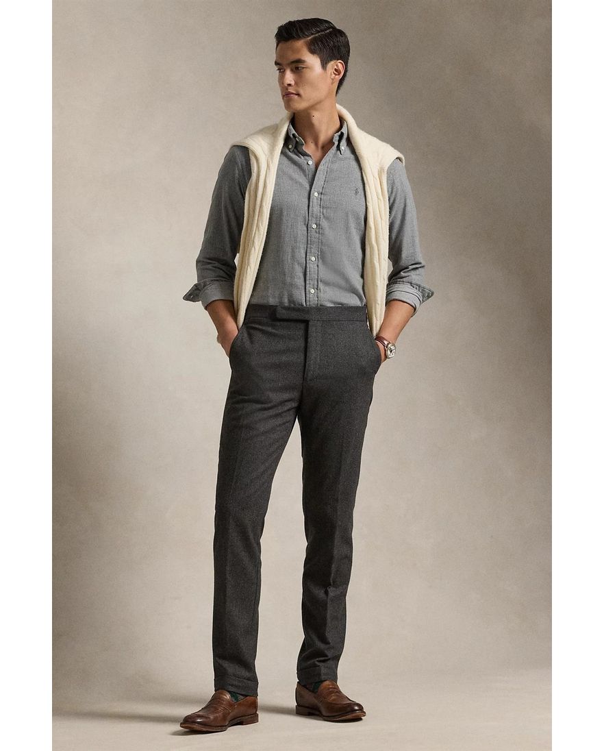 Polo Ralph Lauren casual overhemd grijs effen Custom Fit