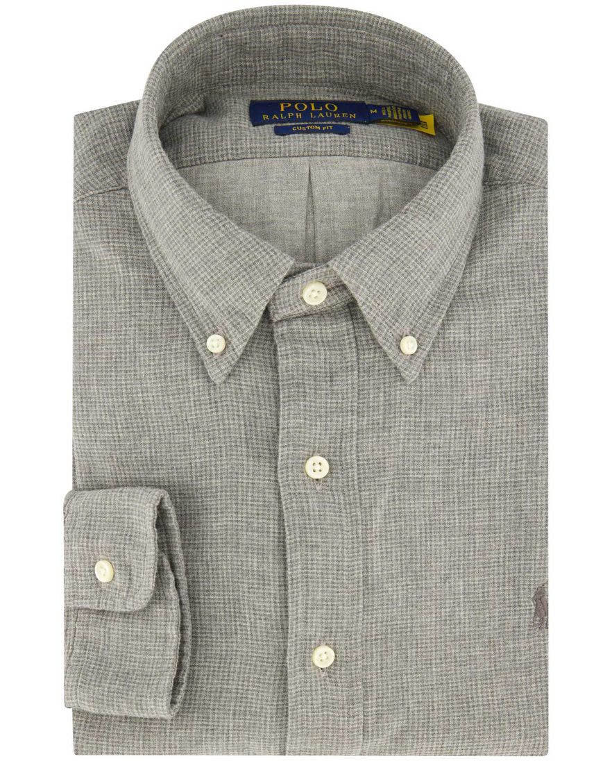 Polo Ralph Lauren casual overhemd grijs effen Custom Fit