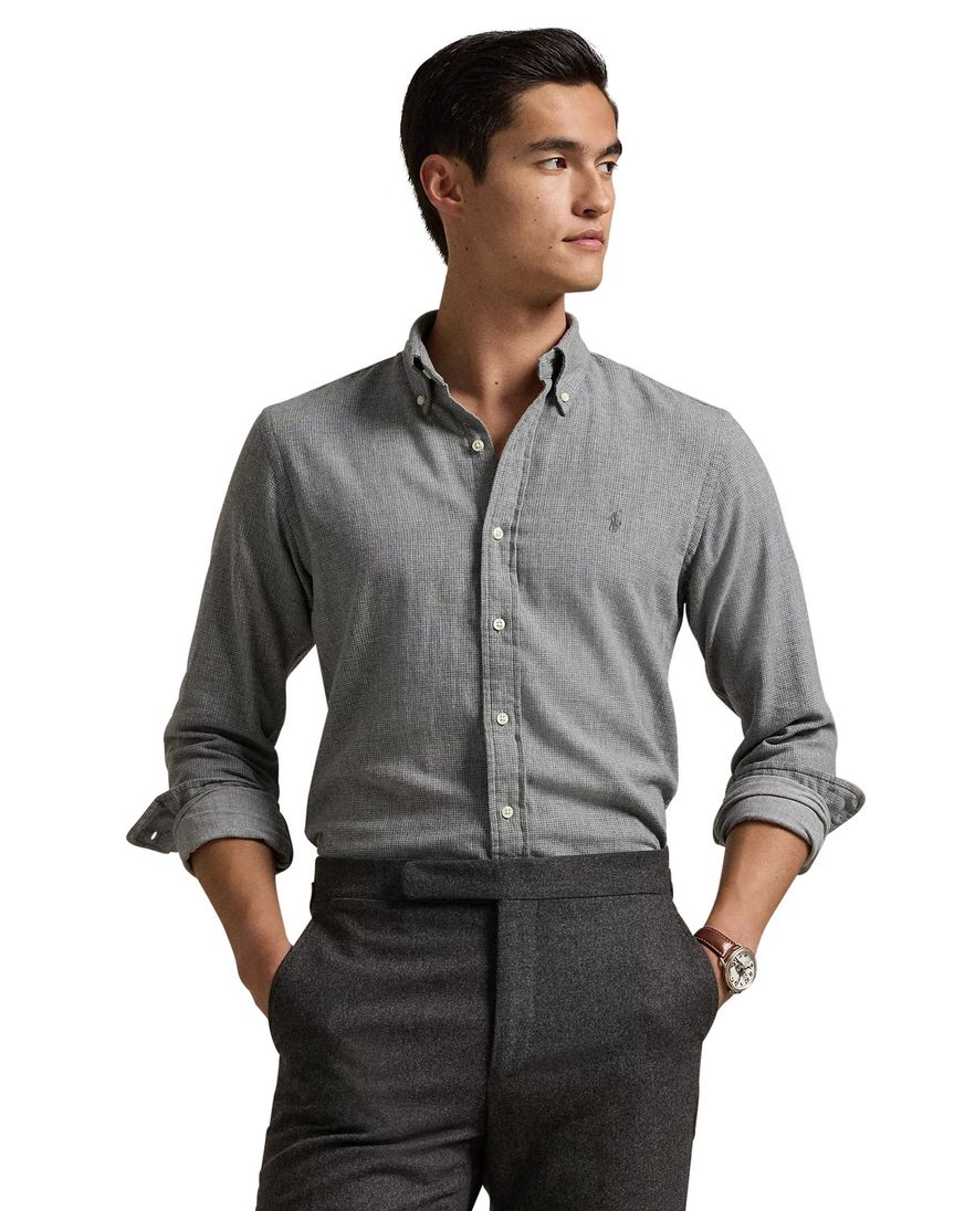 Polo Ralph Lauren casual overhemd grijs effen Custom Fit