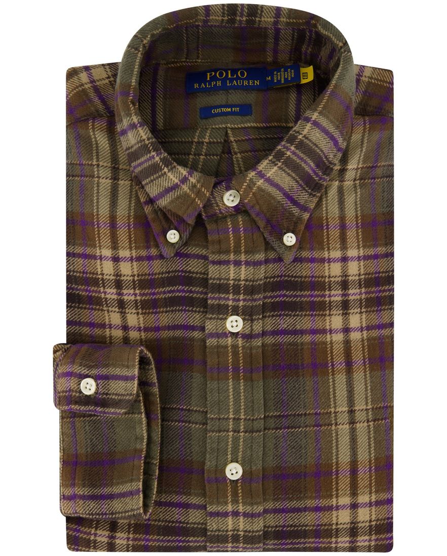 Polo Ralph Lauren overhemd groen bruin katoen flanel Custom Fit