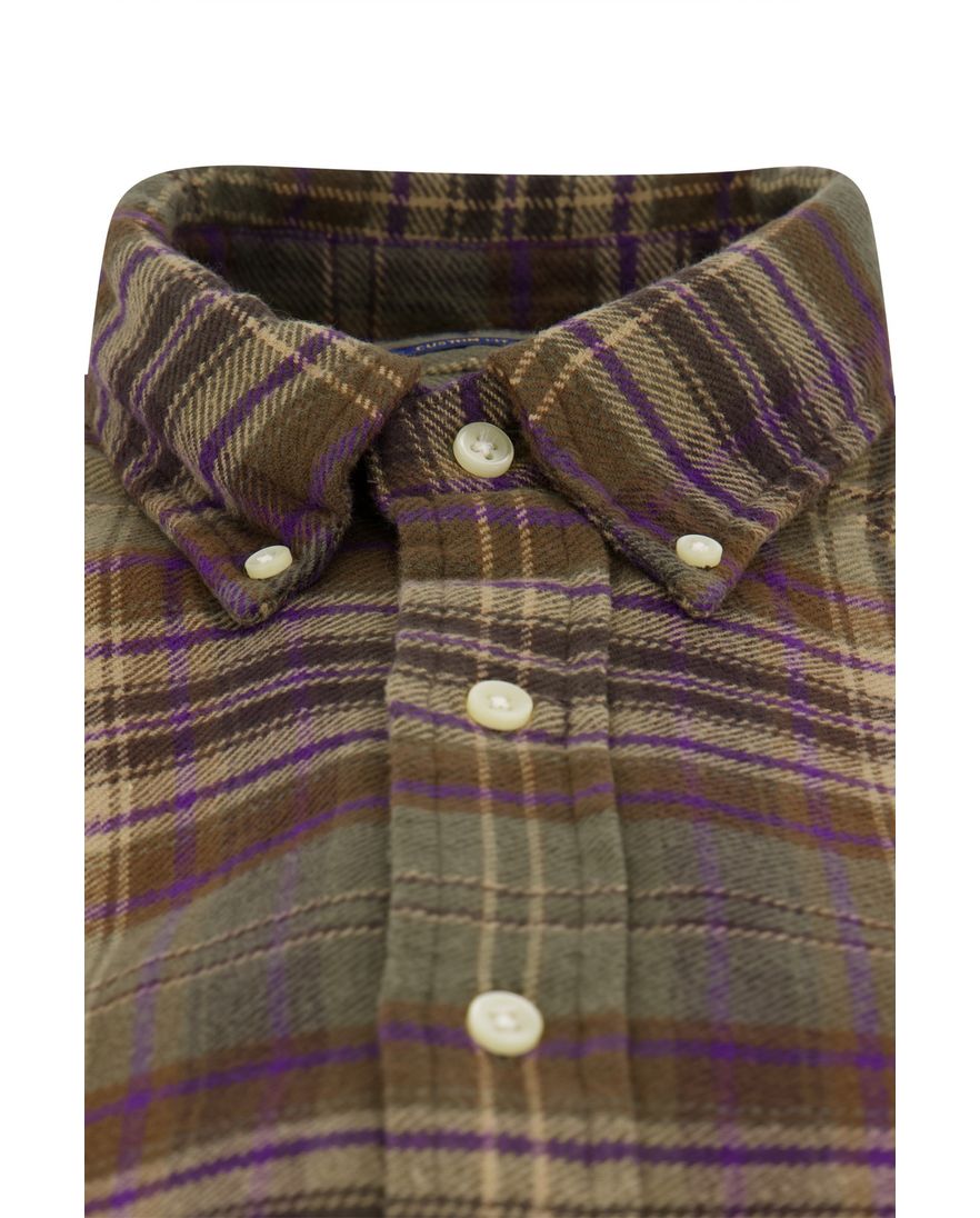 Polo Ralph Lauren overhemd groen bruin katoen flanel Custom Fit