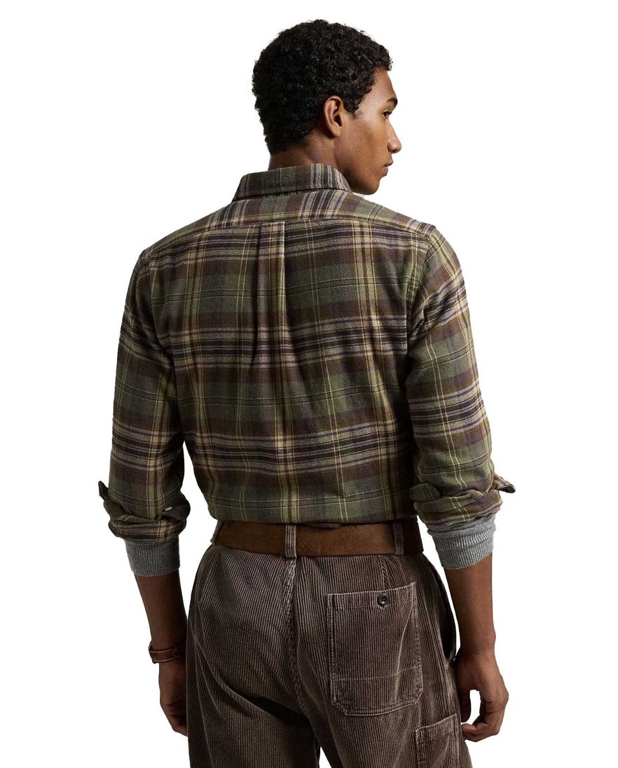 Polo Ralph Lauren overhemd groen bruin katoen flanel Custom Fit