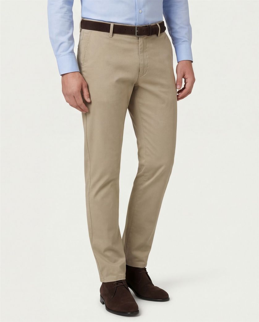 Meyer chino katoen bruin effen
