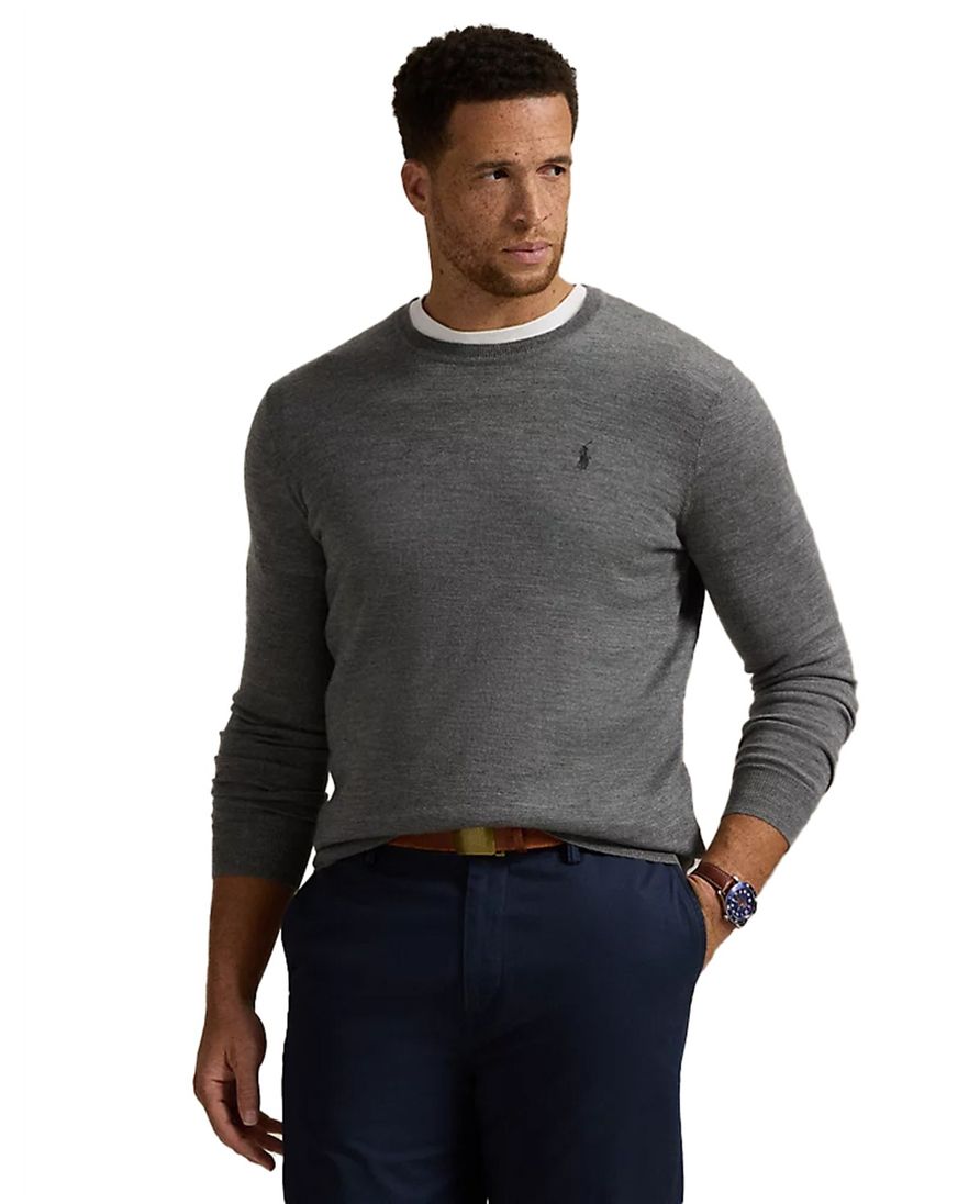 Polo Ralph Lauren trui effen grijs merinowol wijde fit