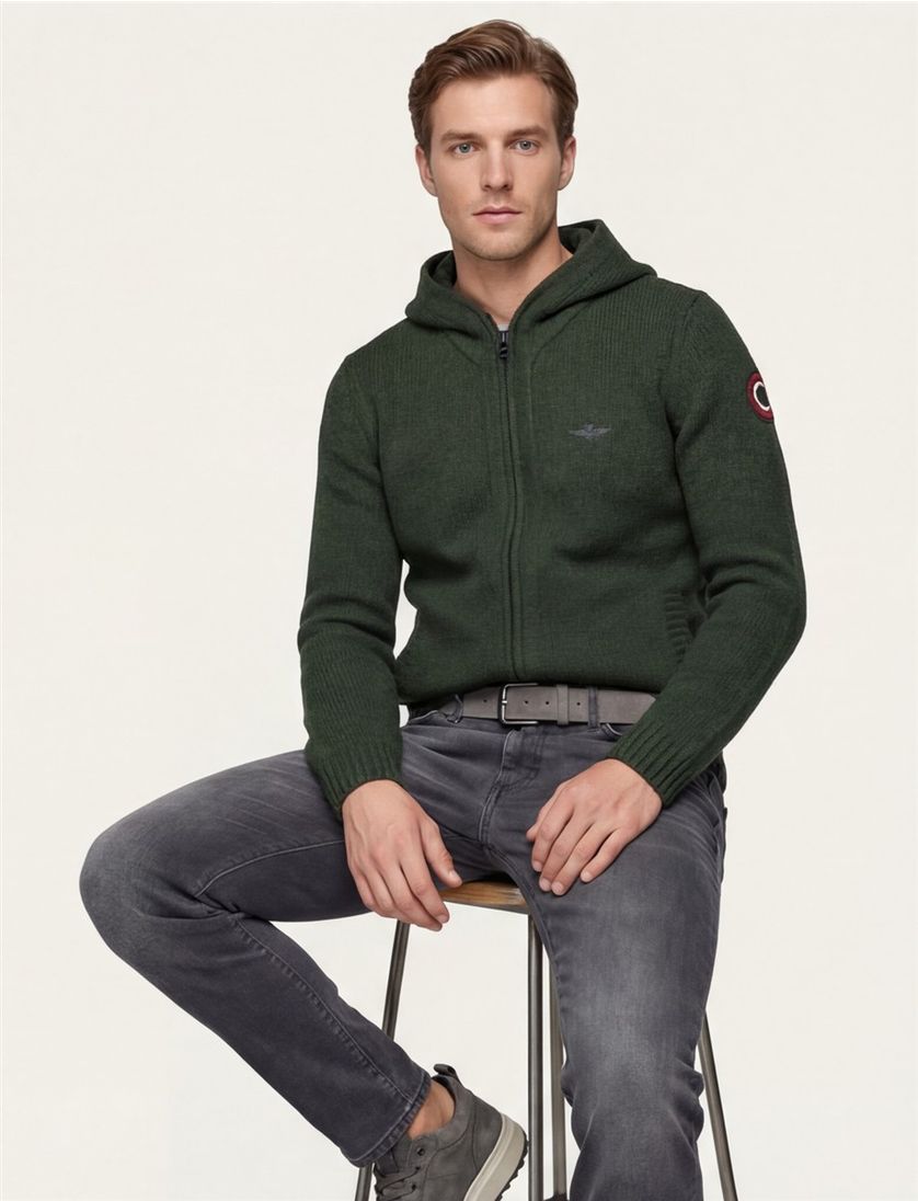 vest Aeronautica Militare effen groen gebreid