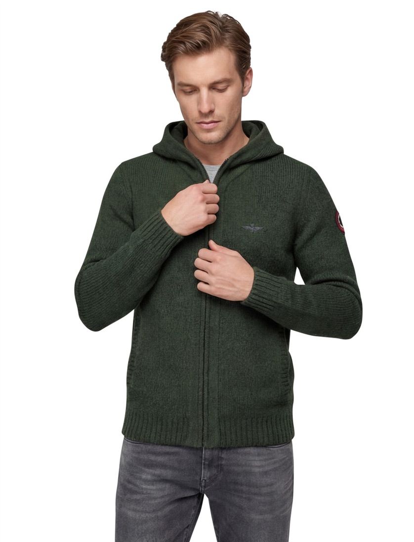 vest Aeronautica Militare effen groen gebreid