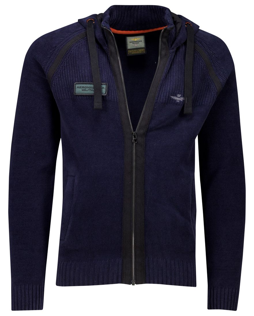 Aeronautica Militare hoodie rits effen donkerblauw gebreid