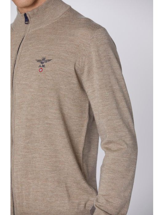 vest Aeronautica Militare beige gemêleerd wol rits