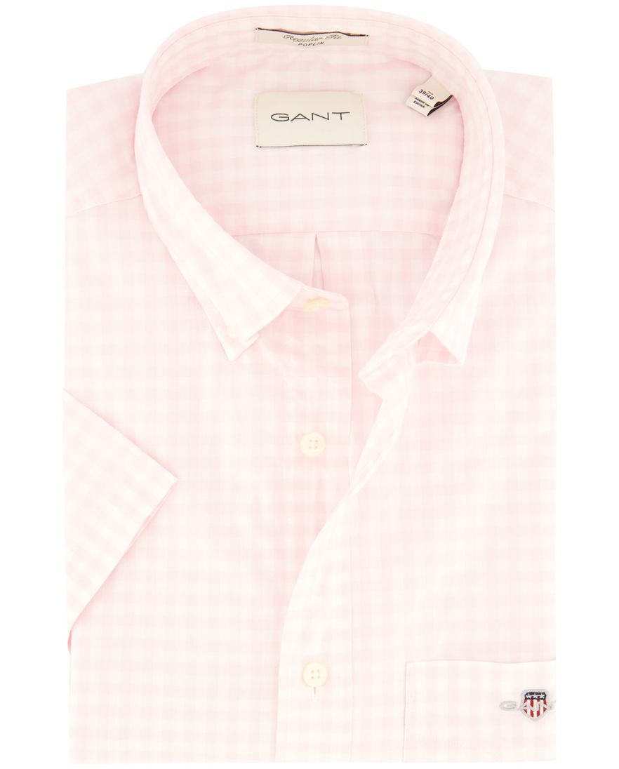 Gant overhemd korte mouw roze geruit button-down katoen