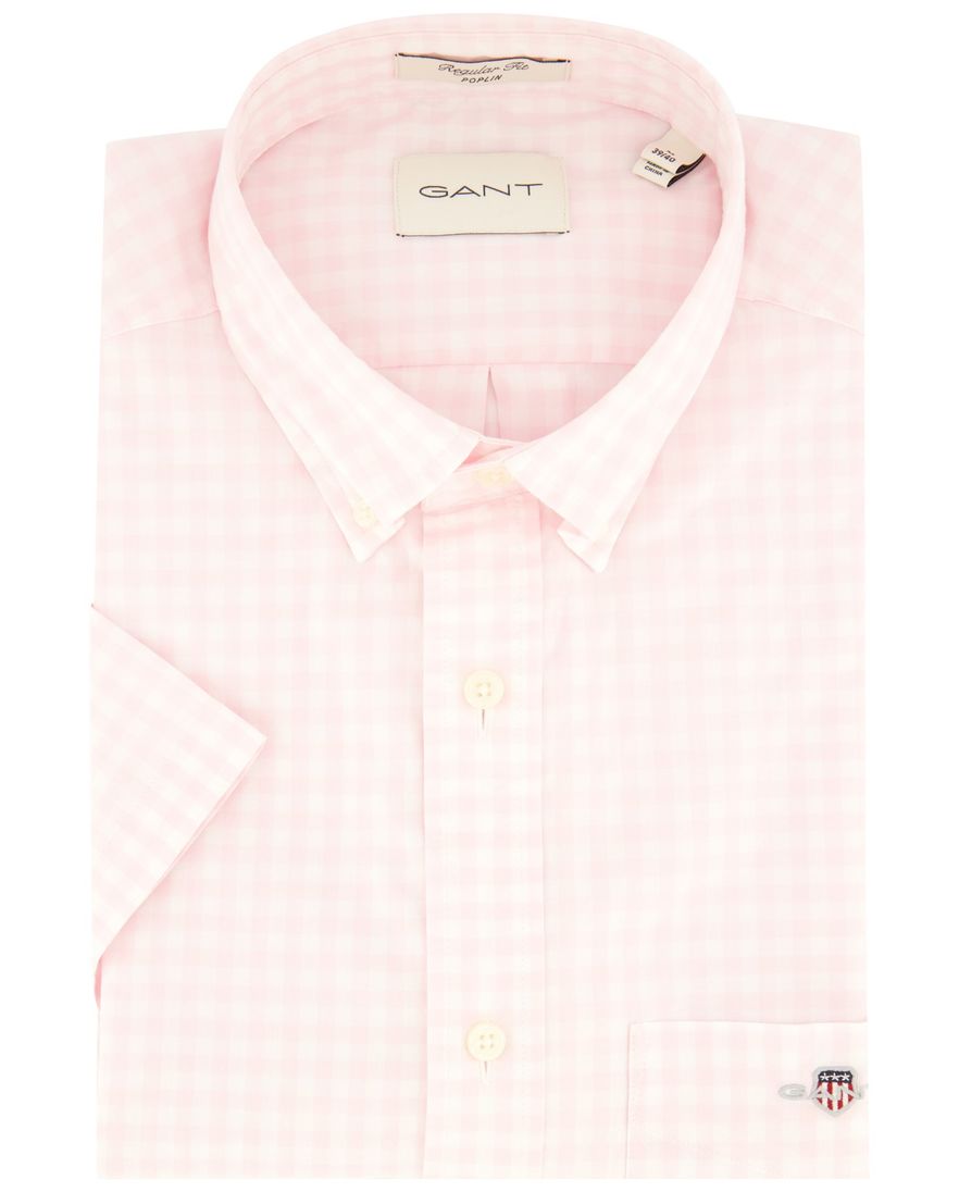 Gant overhemd korte mouw roze geruit button-down katoen