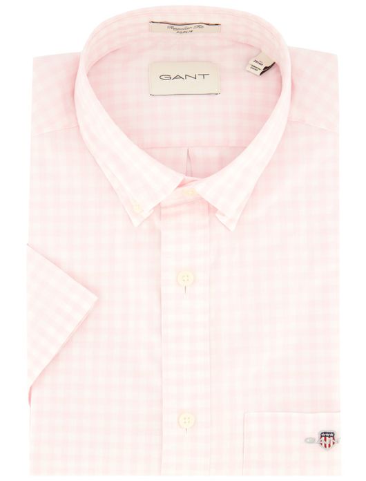 Gant overhemd korte mouw roze geruit button-down