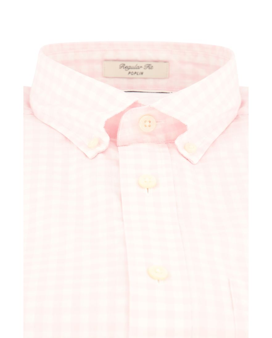 Gant overhemd korte mouw roze geruit button-down katoen