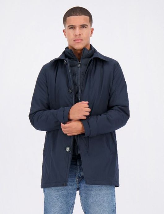 Airforce trenchcoat Cally effen donkerblauw normale fit
