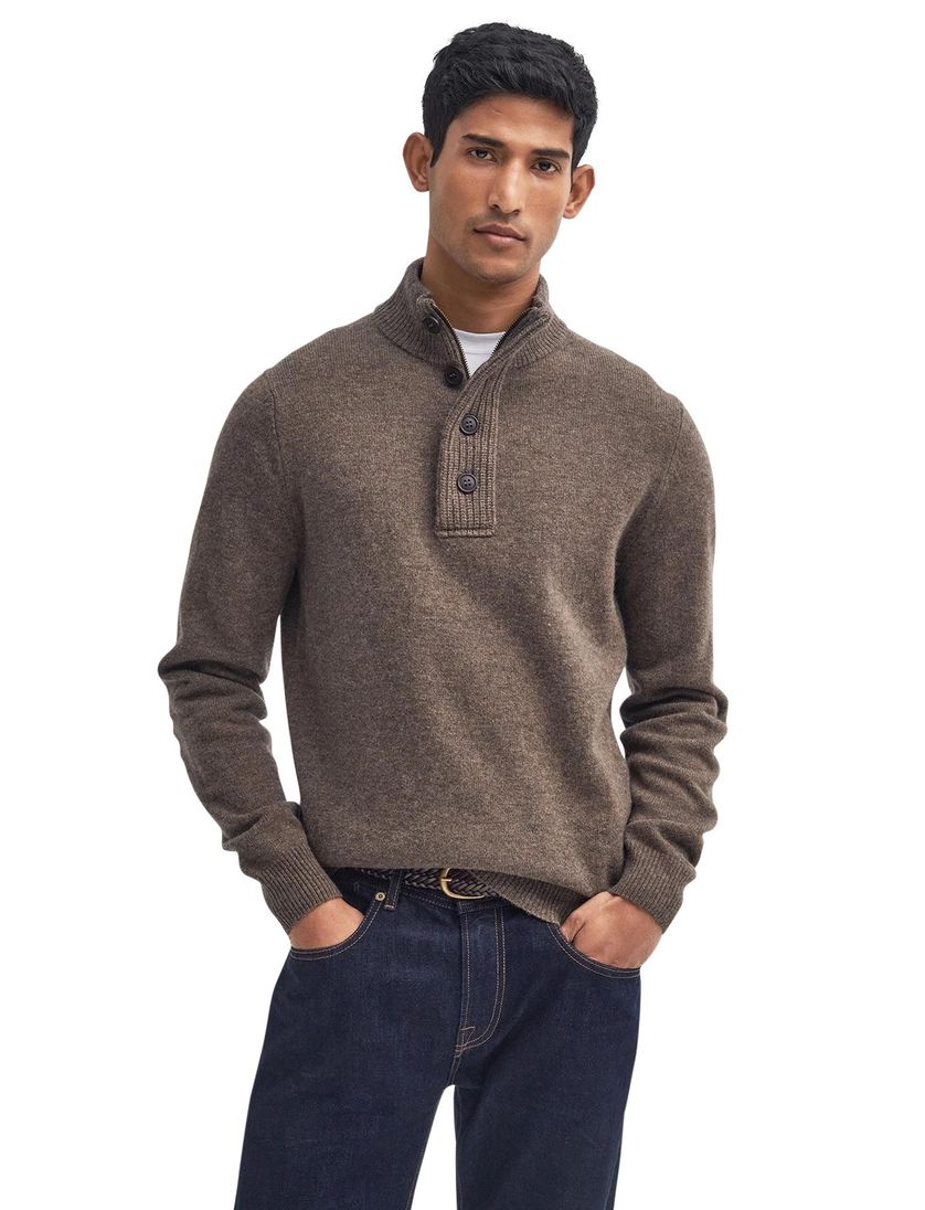 Barbour trui bruin half-zip knopen