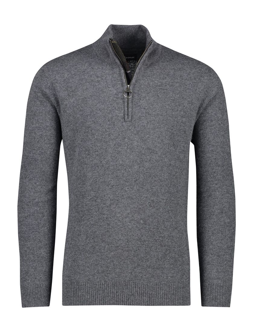 wollen Barbour trui gemeleerd grijs half zip