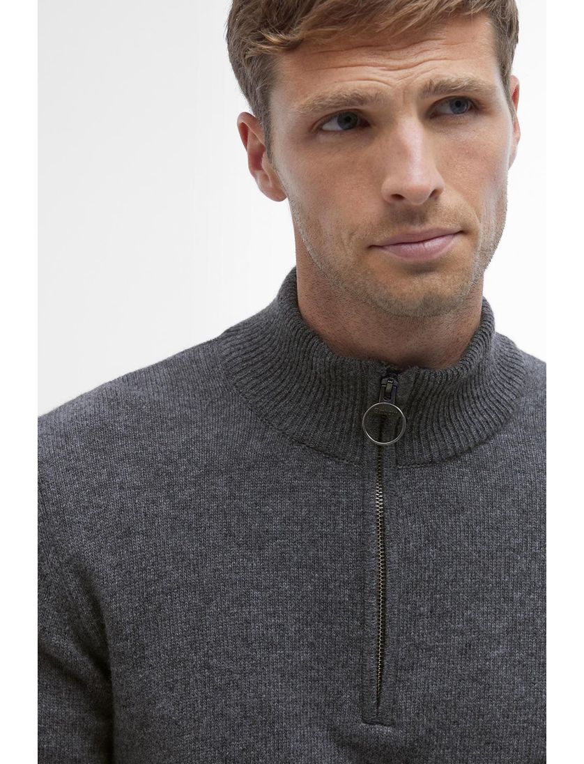 wollen Barbour trui gemeleerd grijs half zip