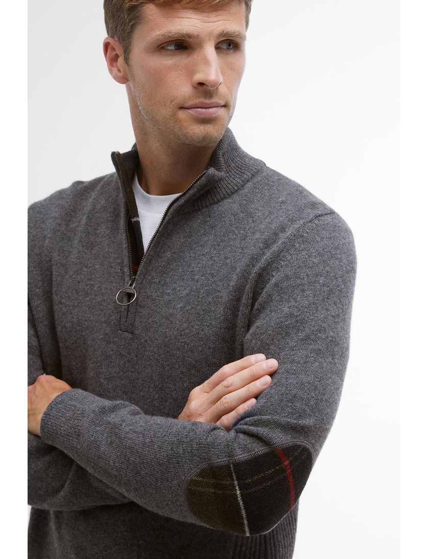 wollen Barbour trui gemeleerd grijs half zip