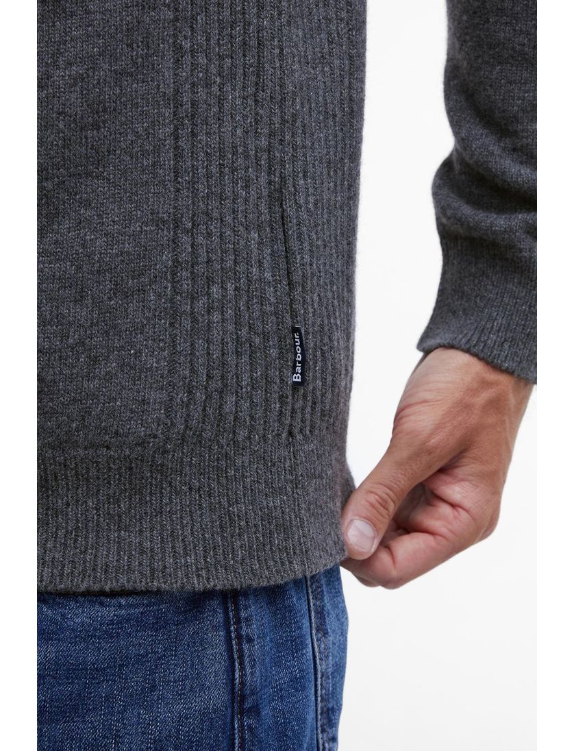 wollen Barbour trui gemeleerd grijs half zip