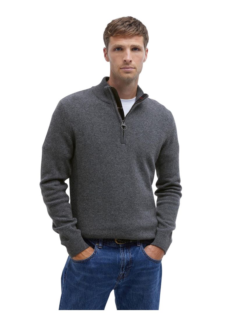 wollen Barbour trui gemeleerd grijs half zip