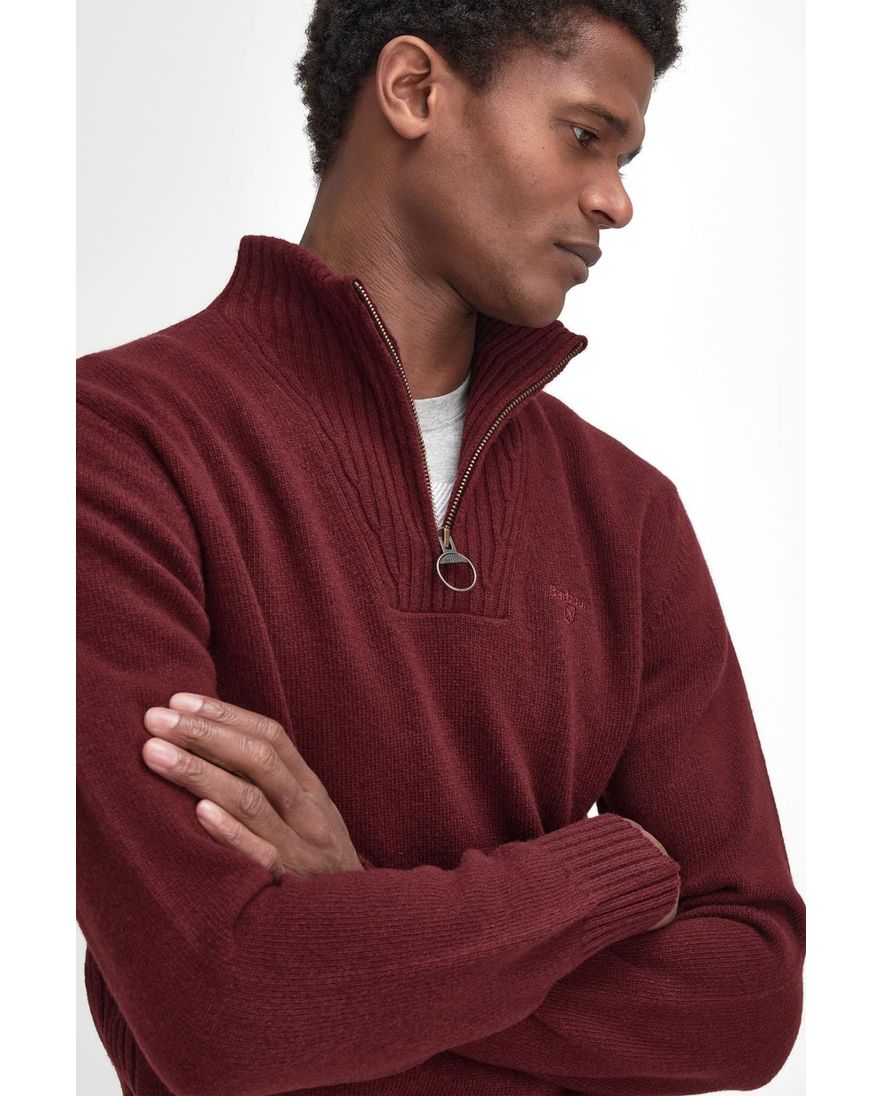 Barbour trui half zip rood wol