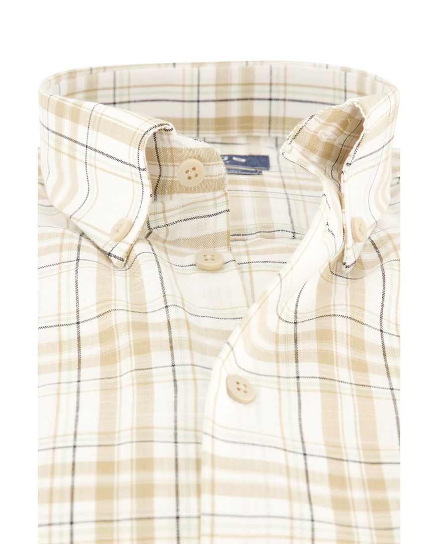 Modern fit beige Ledub overhemd geruit borstzak katoen