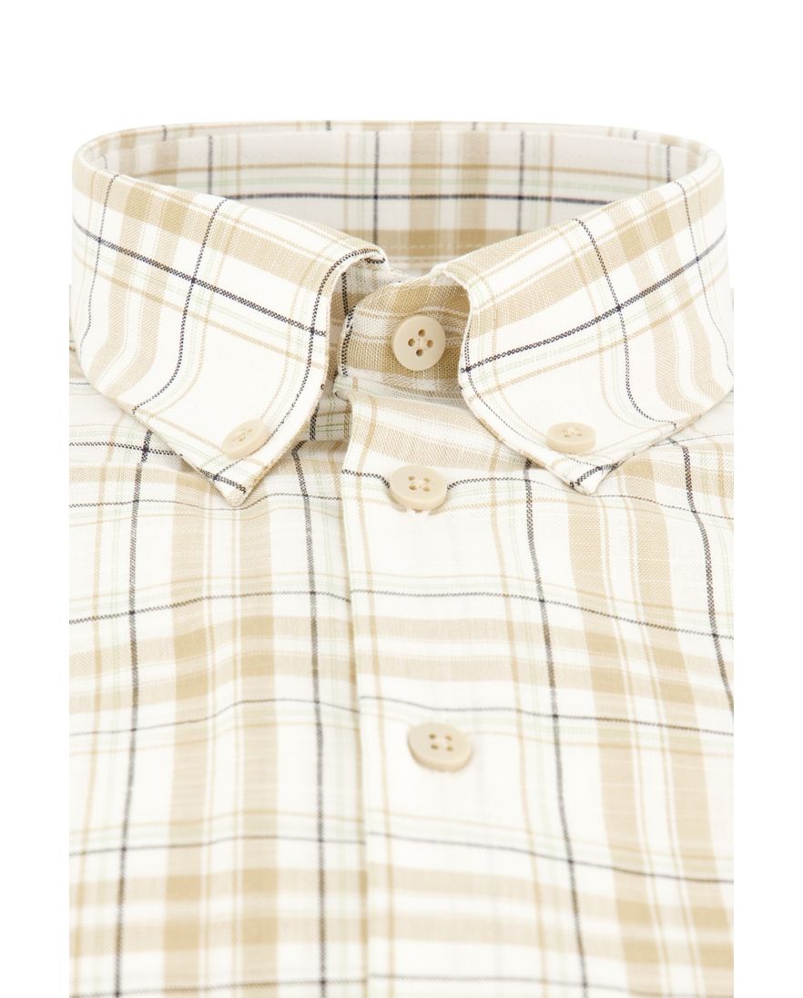 Modern fit beige Ledub overhemd geruit borstzak katoen