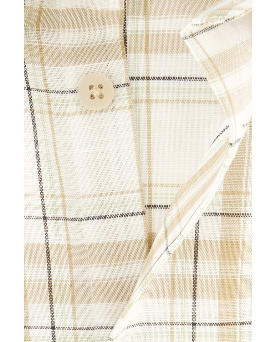 Modern fit beige Ledub overhemd geruit borstzak katoen