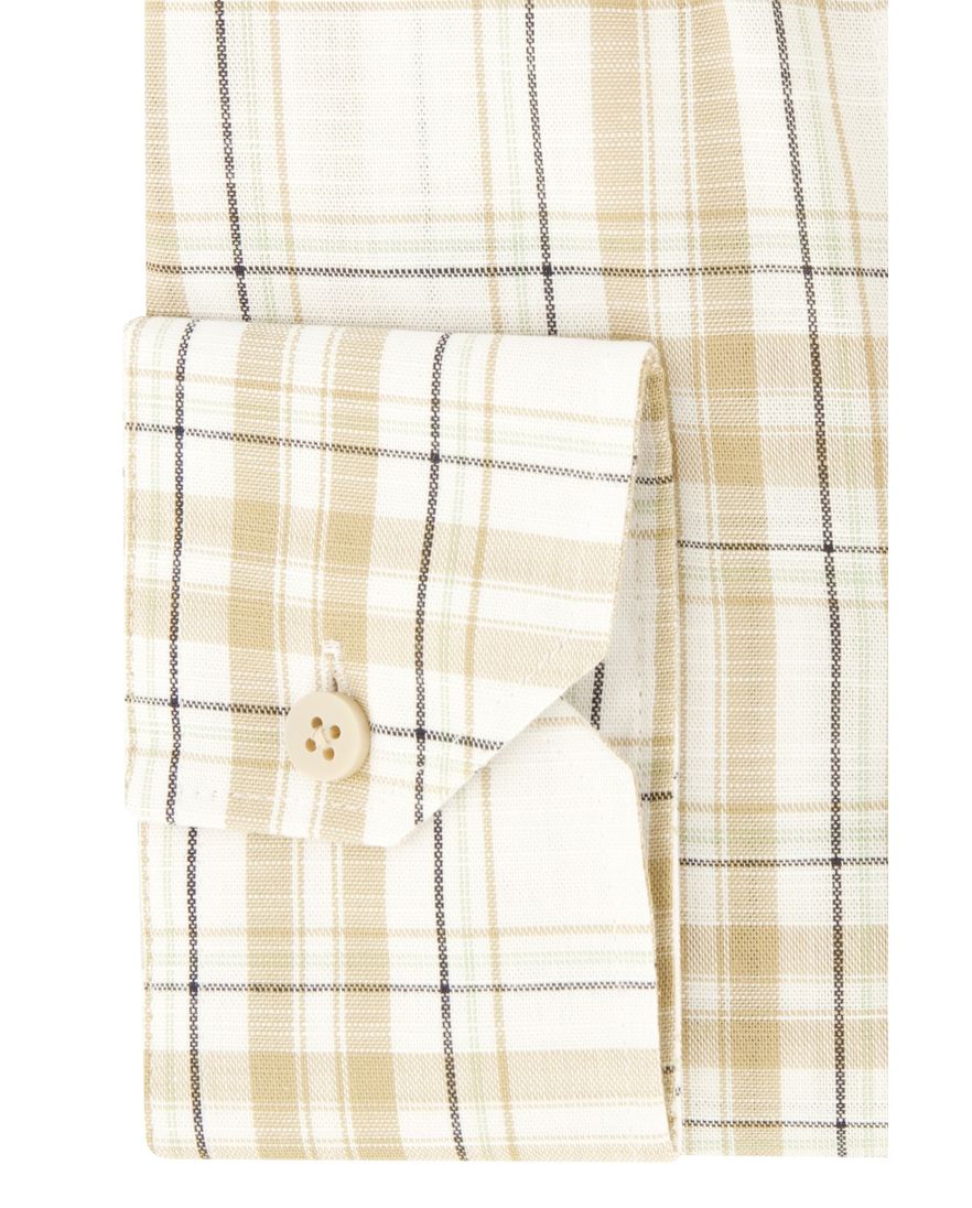 Modern fit beige Ledub overhemd geruit borstzak katoen