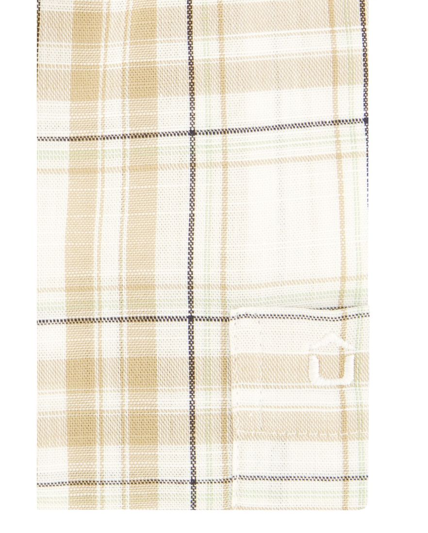 Modern fit beige Ledub overhemd geruit borstzak katoen