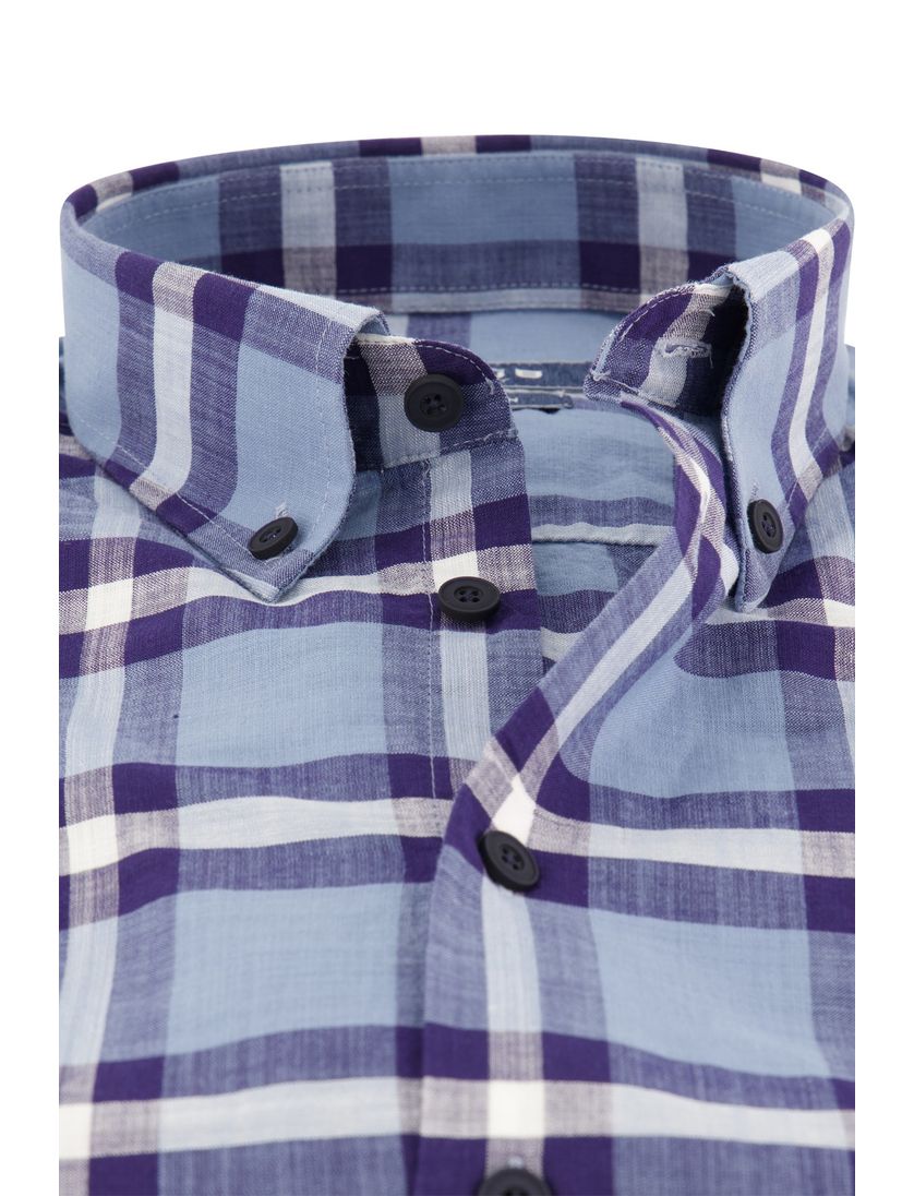 Korte mouw blauw geruit Ledub overhemd modern fit