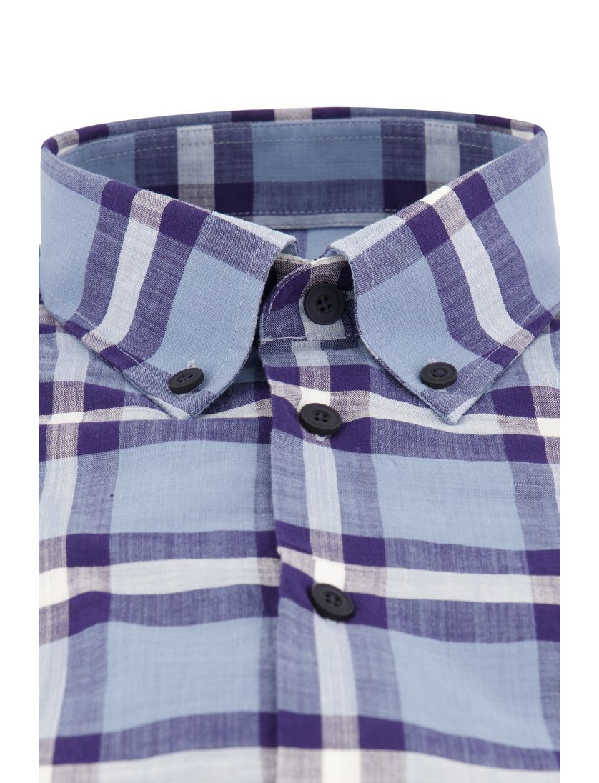 Korte mouw blauw geruit Ledub overhemd modern fit