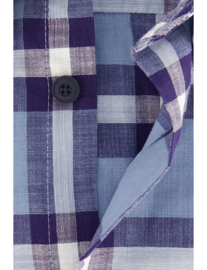 Korte mouw blauw geruit Ledub overhemd modern fit