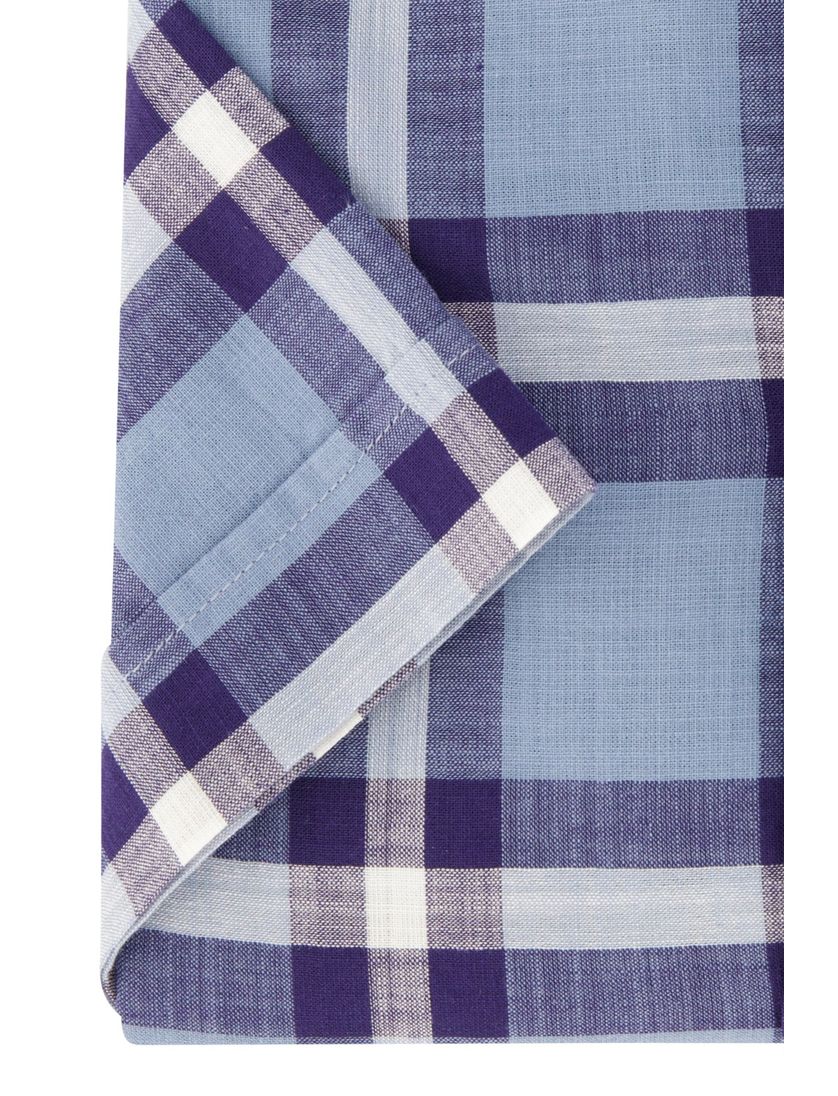 Korte mouw blauw geruit Ledub overhemd modern fit