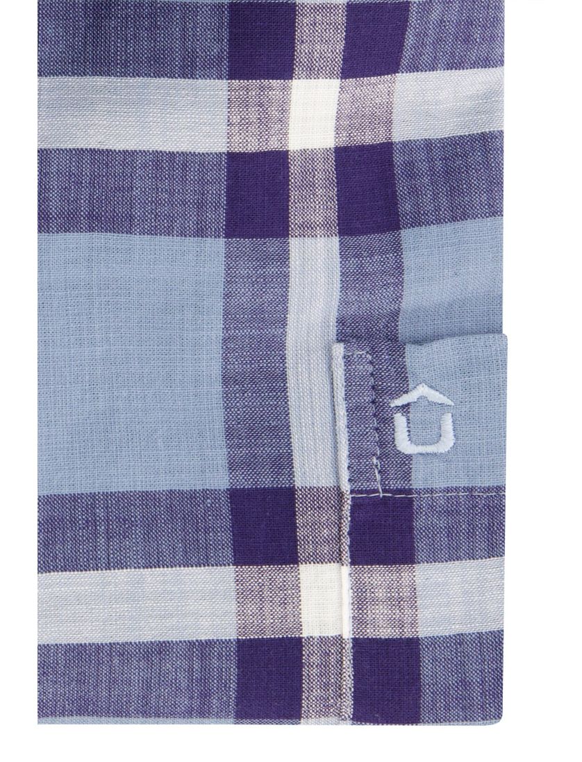 Korte mouw blauw geruit Ledub overhemd modern fit