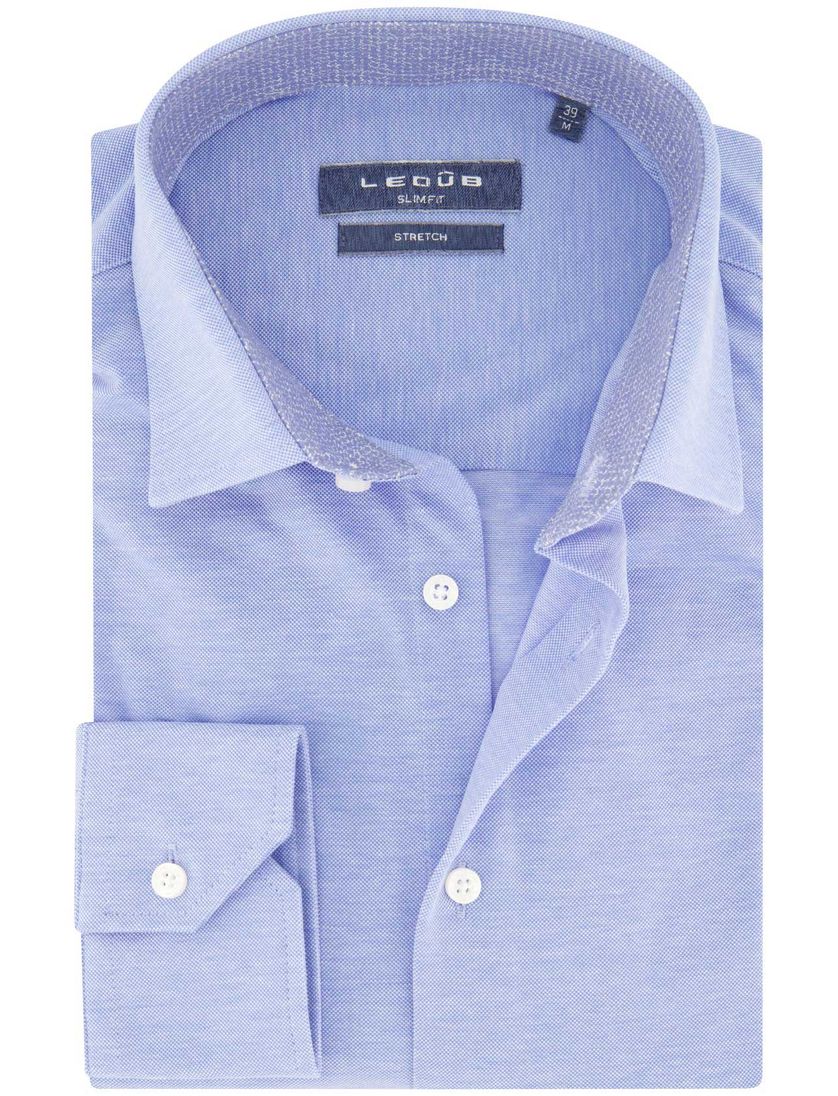 Slim fit Ledub stretch katoen overhemd lichtblauw