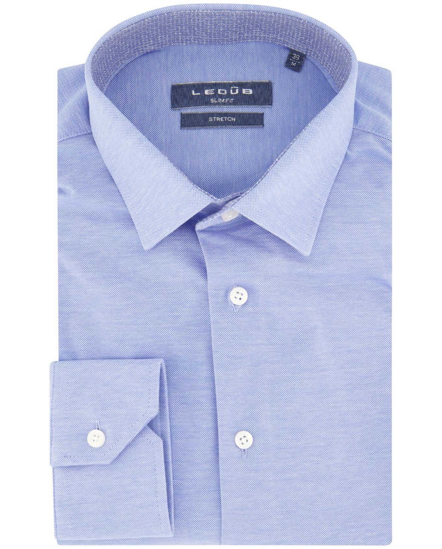 Slim fit Ledub overhemd lichtblauw stretch katoen