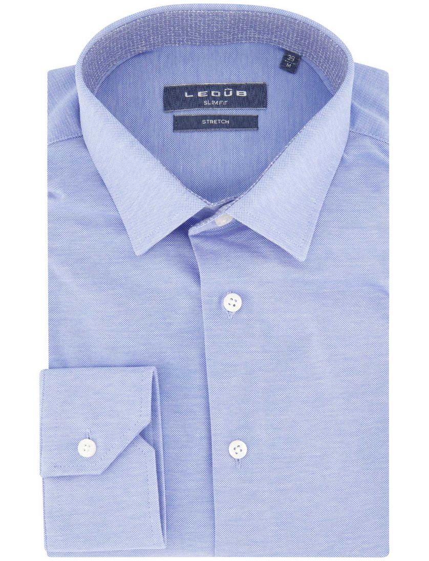 Slim fit Ledub stretch katoen overhemd lichtblauw