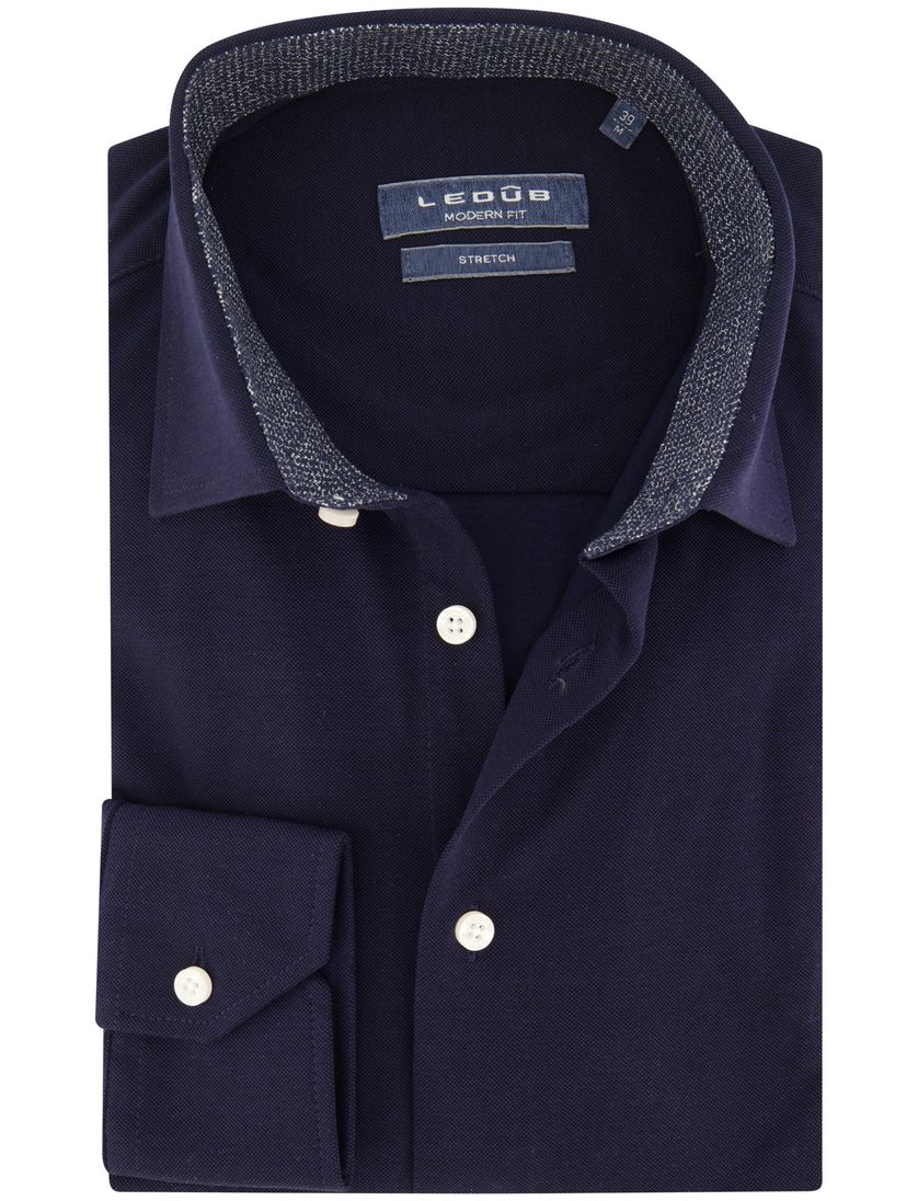 Ledub modern fit overhemd stretch donkerblauw katoen