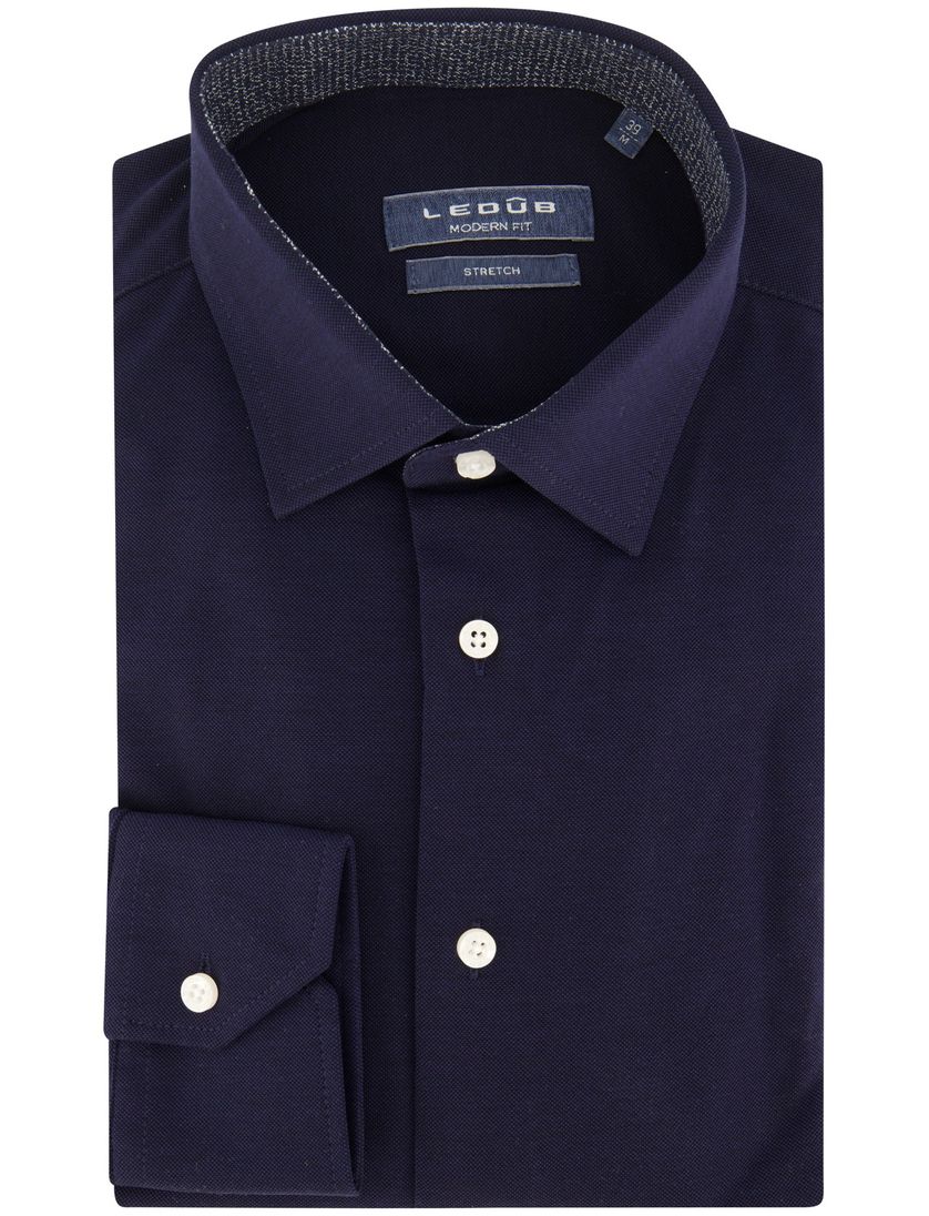 Ledub modern fit overhemd stretch donkerblauw katoen