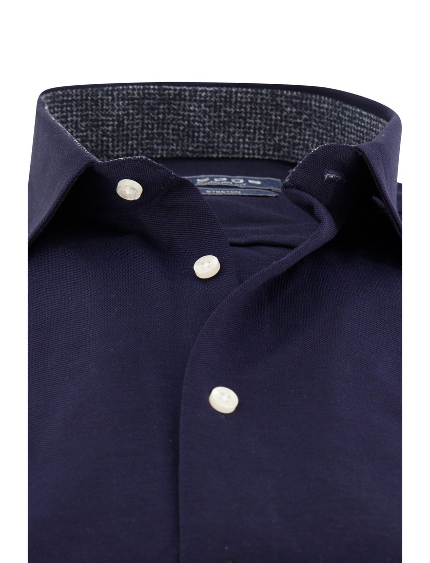 Ledub modern fit overhemd stretch donkerblauw katoen