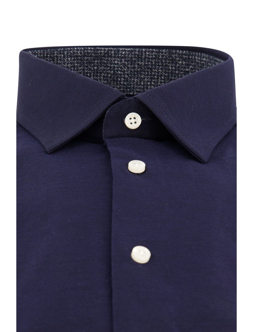 Ledub modern fit overhemd stretch donkerblauw katoen
