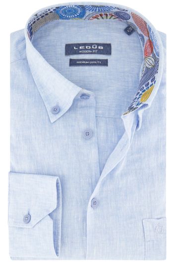 Ledub Ledub overhemd linnen lichtblauw gemêleerd modern fit