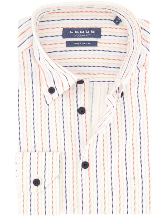 Button-down Ledub overhemd wit gestreept