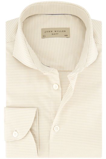 John Miller Katoenen John Miller slim fit overhemd beige geruit