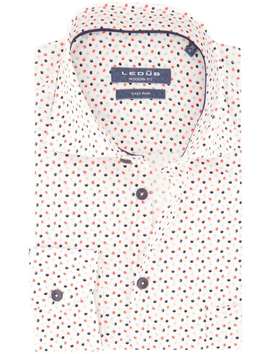 Easy Iron Ledub overhemd wit geprint