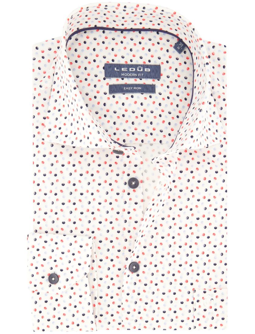 Modern fit easy iron Ledub overhemd katoen wit geprint