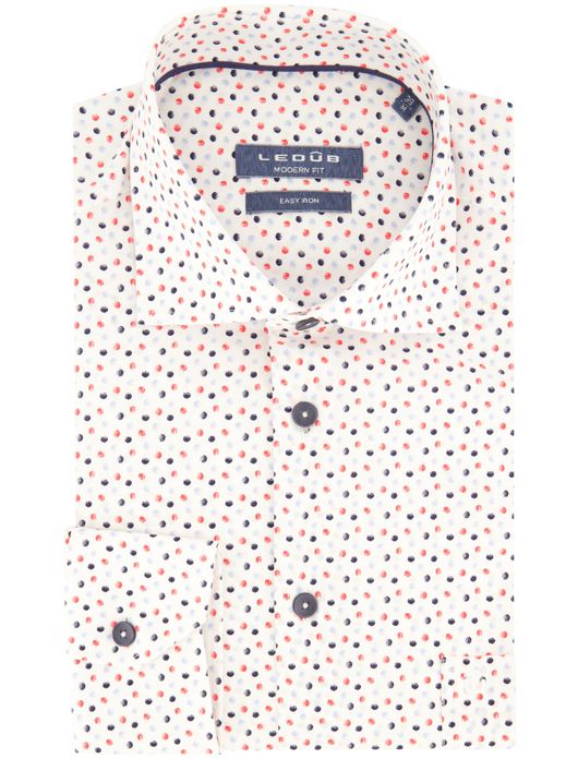 Easy Iron Ledub overhemd wit geprint
