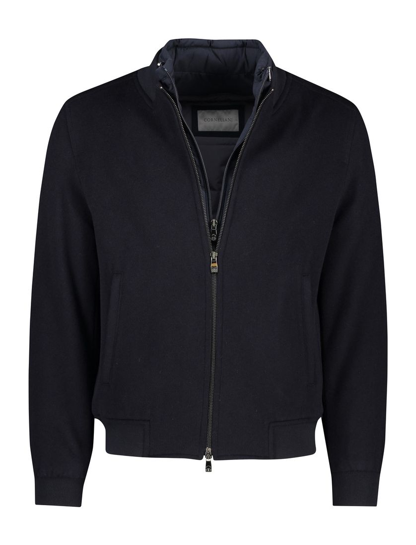 wollen Corneliani jas effen donkerblauw rits