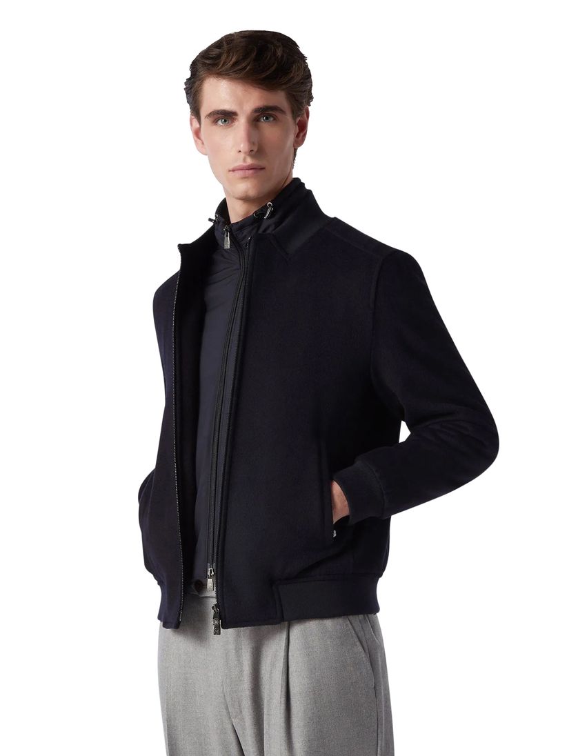 wollen Corneliani jas effen donkerblauw rits